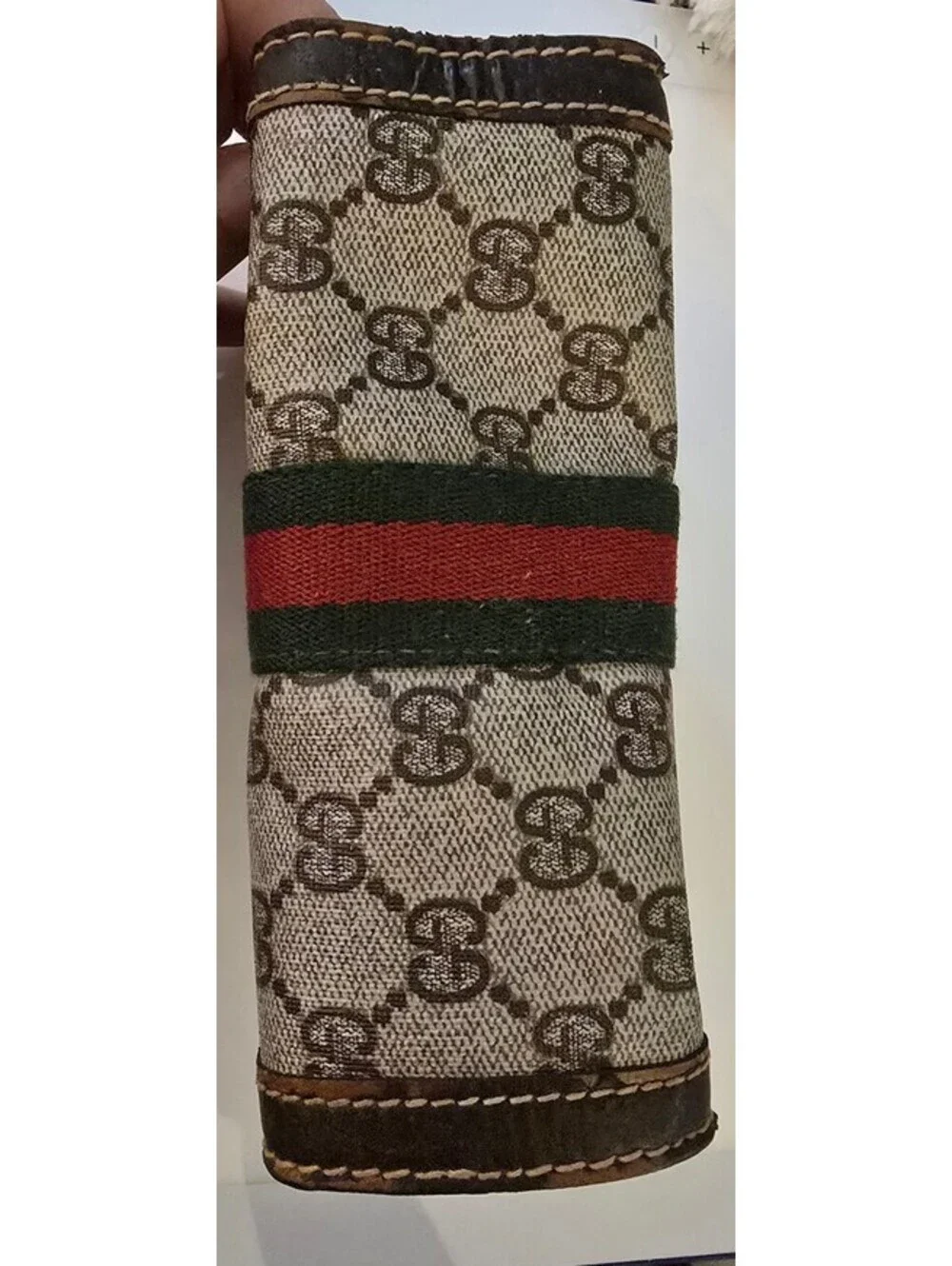 Vintage Gucci Parfums GG Monogram Web Stripe Cosmetic Pouch -Authenticated